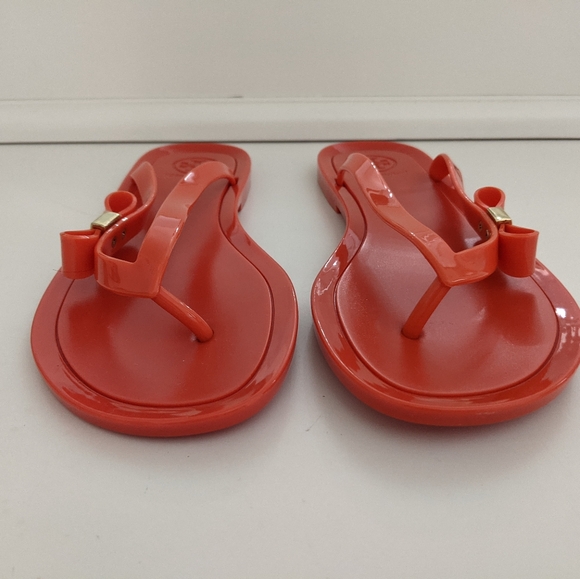 EXCELLENT Cond! Tory Burch Michaela Jelly Bow Flip Flop Orange Sandals Size 6 - Picture 13 of 15